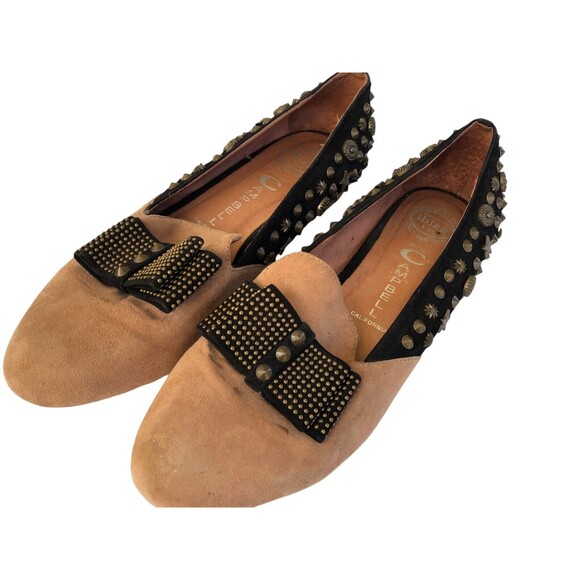 Jeffrey Campbell Ibiza Last ELEGANT SB Studs Bow Flat 9 Tan Black Suede Loafer - Picture 2 of 10